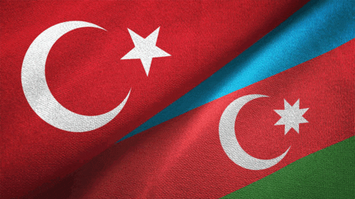 the flags of turkey and azerbaijan are displayed side by side