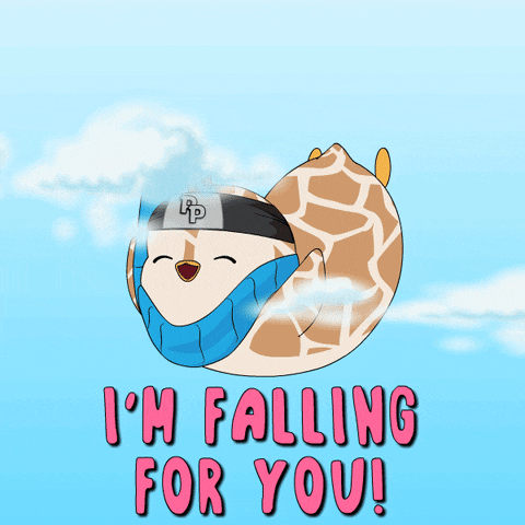 a giraffe with a scarf around its neck and the words i 'm falling for you on the bottom