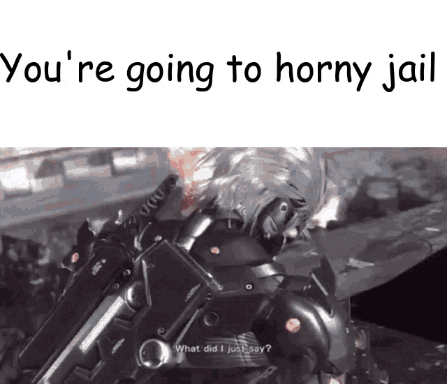a video game character says you 're going to horny jail