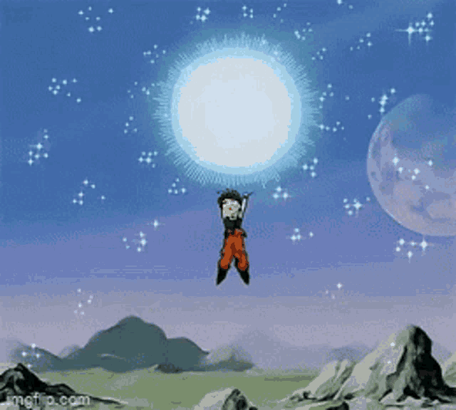 a cartoon character is flying through the air while holding a ball