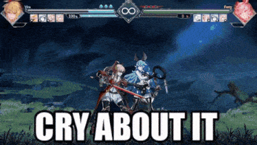 a video game with the words cry about it on the bottom