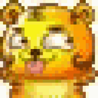 a pixel art drawing of a yellow tiger with its tongue out .