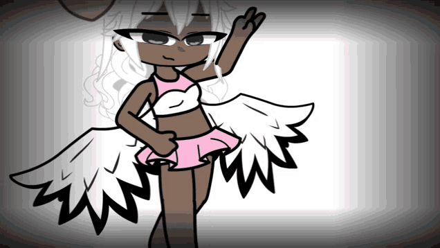 a drawing of a girl with white wings and a pink top