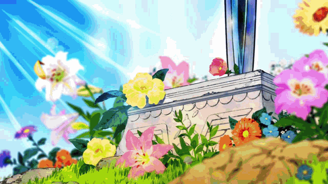 a drawing of flowers and a sword with the word love on it