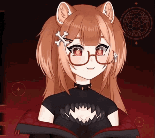 a close up of a girl with glasses and a cross in her hair