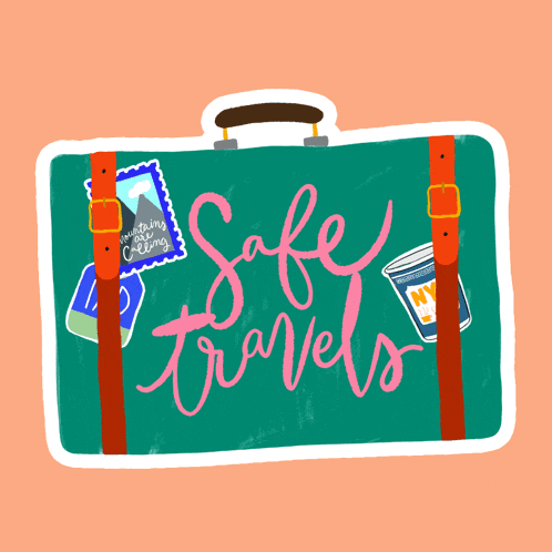 an illustration of a suitcase with the words safe travels written on it