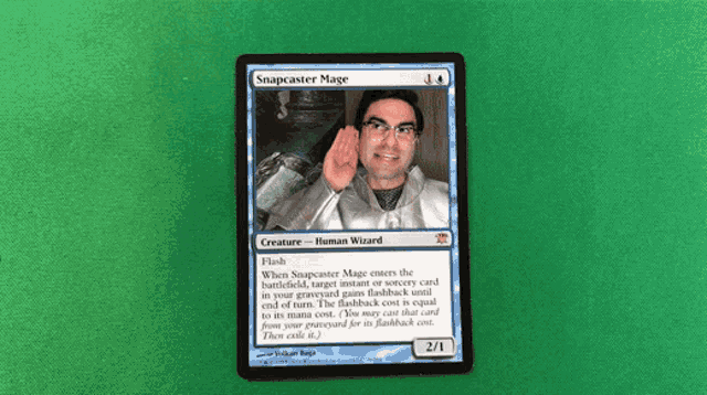 a card with a picture of a man and the name snapcaster mage on it