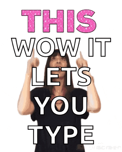 a woman says wow it lets you type with her hands up