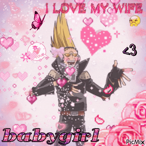 a picture of a man holding hearts and the words i love my wife