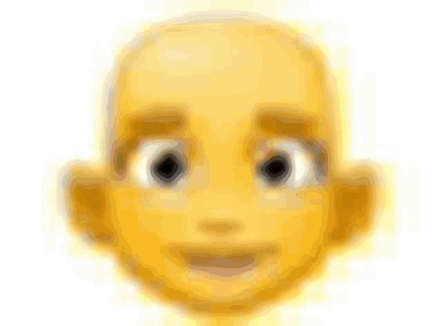 a close up of a smiley face with a bald head .