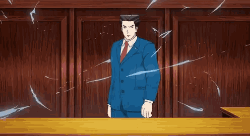 a man in a blue shirt is holding a sword in his hand and making a swirl of water .