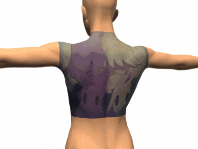 a computer generated image of a woman 's back with a tattoo