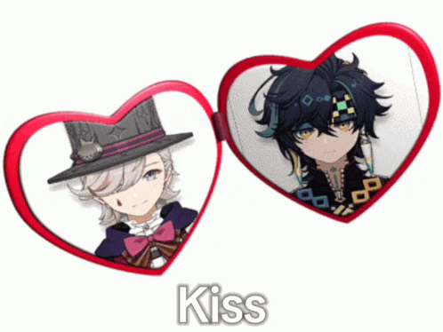 a picture of two anime characters with the word kiss below them