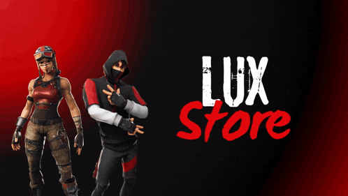 a poster for lux store with a man and a woman