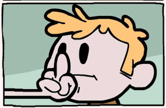 a cartoon of a boy with blonde hair making a peace sign