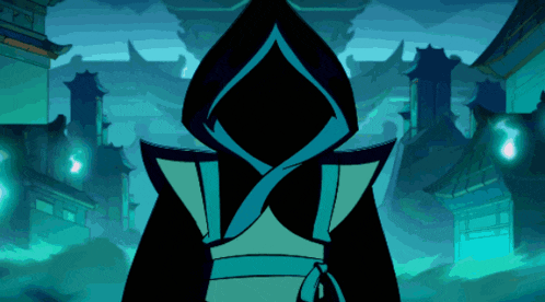 a cartoon drawing of a person with a hood on