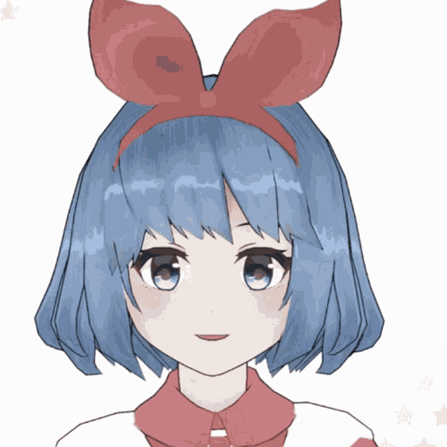 a girl with blue hair is wearing a red headband