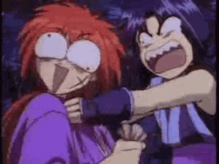 a couple of anime characters are making funny faces .