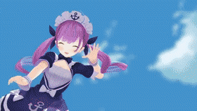 a girl with purple hair wearing a maid outfit with an anchor on her hat