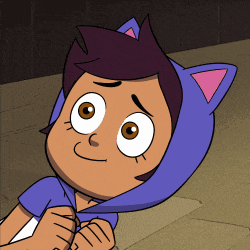 a cartoon character wearing a blue cat hoodie with pink ears