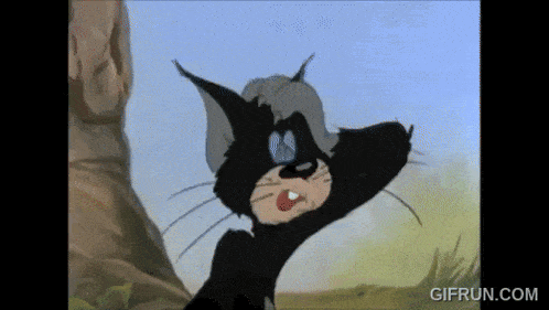 a cartoon cat wearing a hat is standing in front of a tree ..
