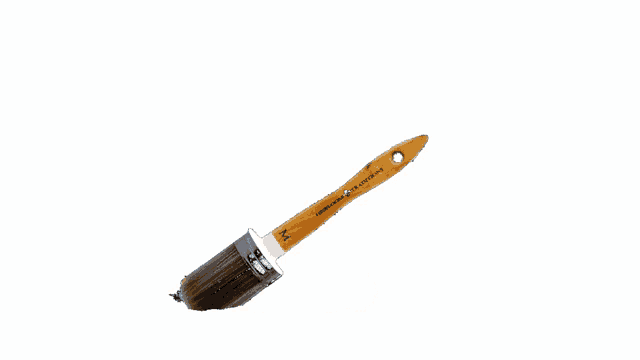 a brush with a wooden handle that says ' acrylic paint ' on it