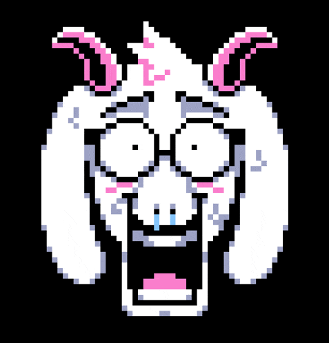 a pixel art drawing of a sheep with horns making a funny face