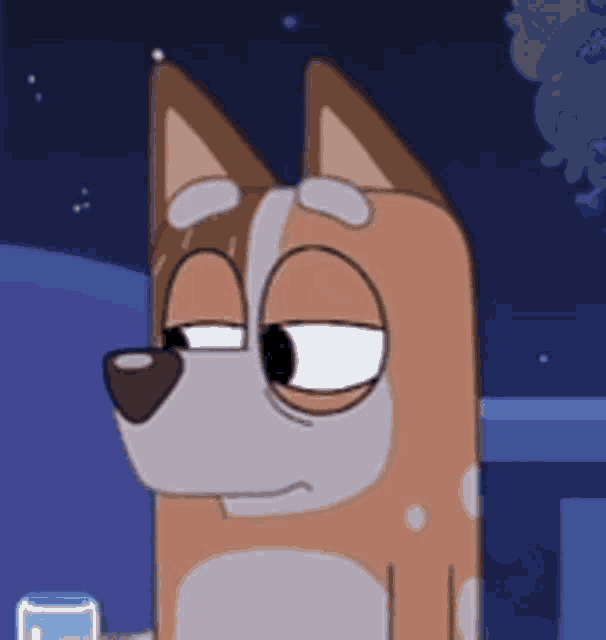 a cartoon dog is holding a glass of water and looking at the camera .