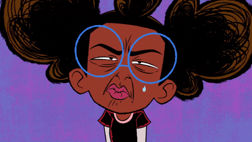 a cartoon drawing of a woman with glasses and a tear in her eye