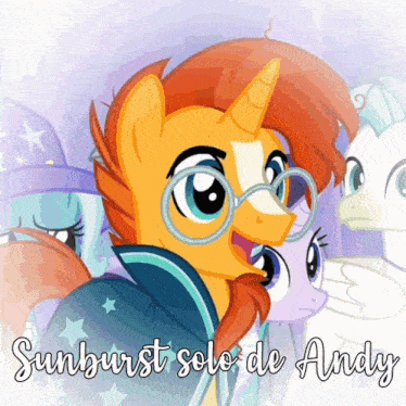 a sunburst solo de andy poster with a pony wearing glasses