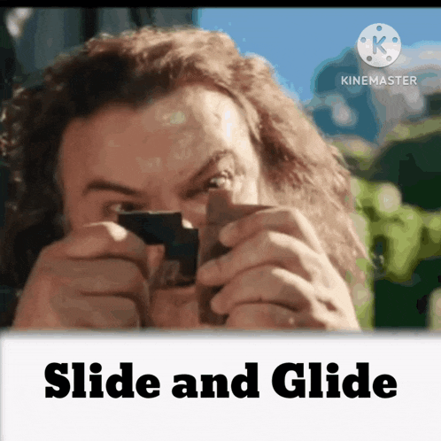 a man taking a picture with the words slide and glide