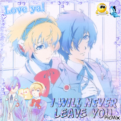 a picture of two anime characters with the words love ya i will never leave you