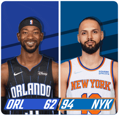 two basketball players from orlando and new york are standing next to each other