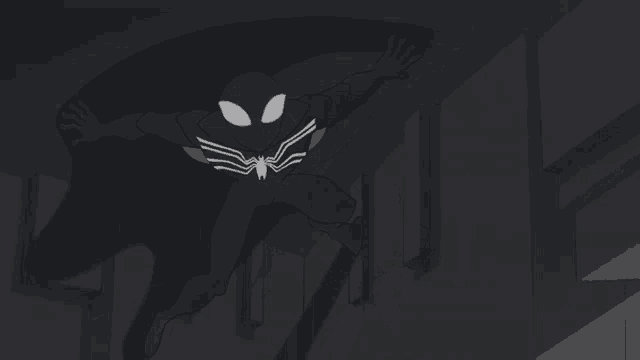a black and white drawing of a spider-man