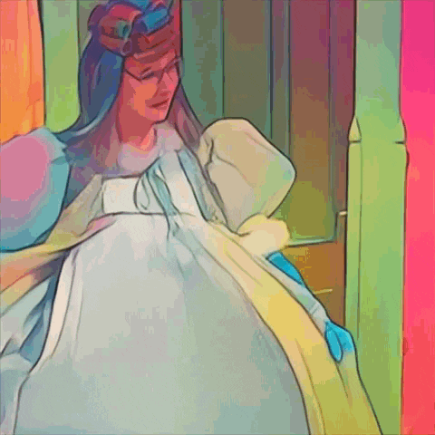 a colorful drawing of a woman in a dress