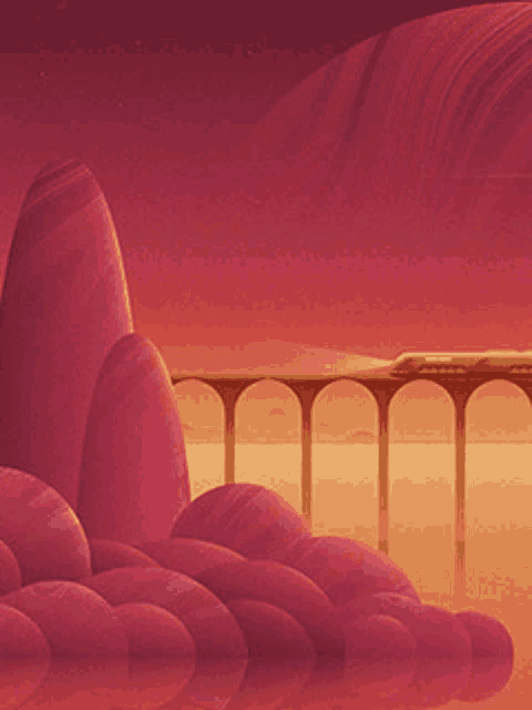 an illustration of a bridge with a train on it