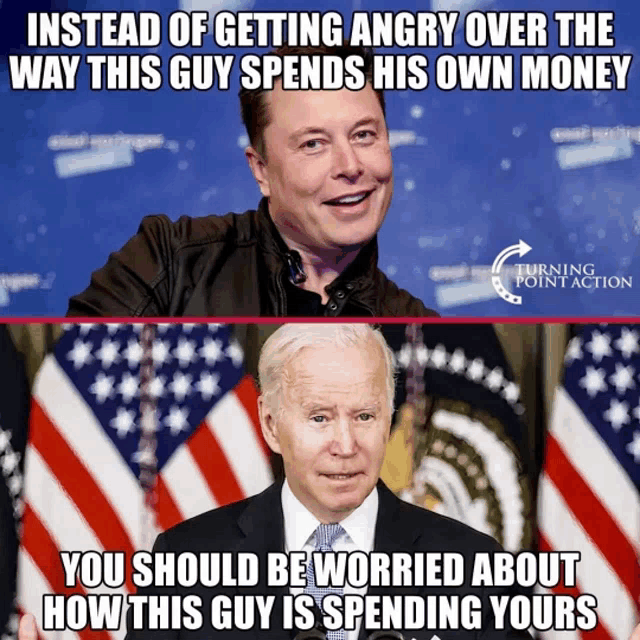a meme of elon musk and joe biden says instead of getting angry