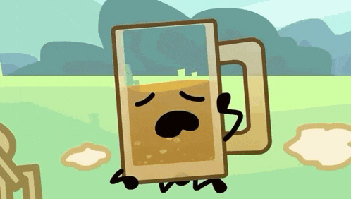 a cartoon of a beer mug with a sad face .