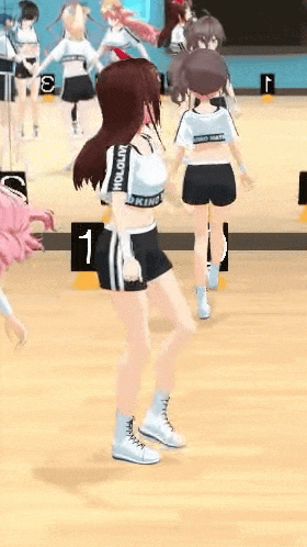 a girl in a crop top and shorts with the word hololive on the sleeves