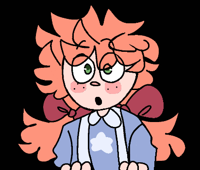 a cartoon drawing of a girl with red hair and a surprised look on her face