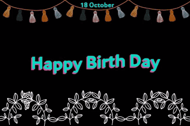 a happy birthday card with flowers and tassels