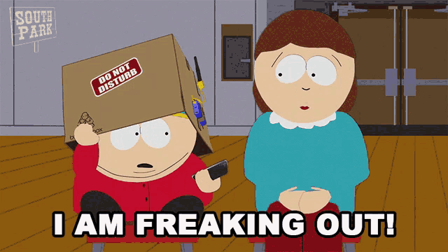 a cartoon character with a cardboard box on his head that says do not disturb