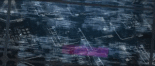 a close up of a purple sign that says action on a dark background .
