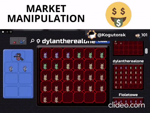a screenshot of a game with the words market manipulation on the top