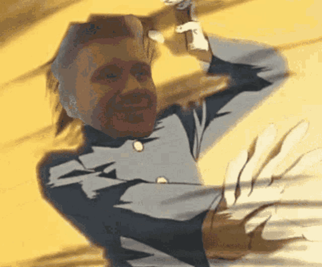 a cartoon of a man holding a gun with a shadow of a person behind him