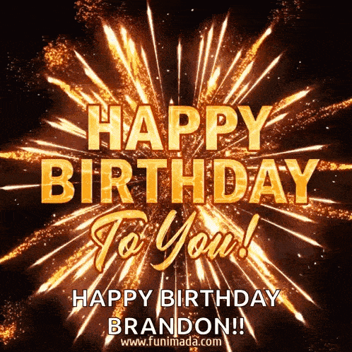 a happy birthday brandon animated greeting card with fireworks