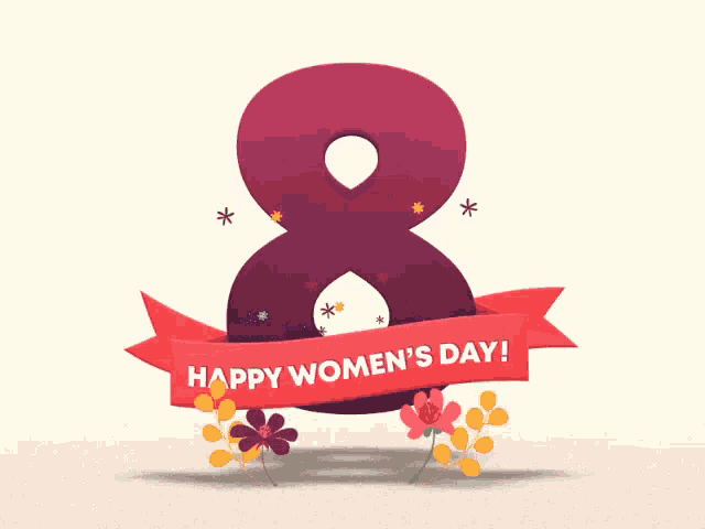 a happy women 's day greeting card with the number 8 and flowers