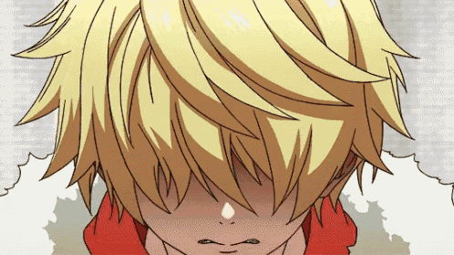 a drawing of a boy with blonde hair and a red hoodie