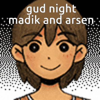 a cartoon of a boy with the words gud night madik and arsen written above him