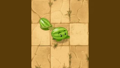 a watermelon with a face is sitting on a tile floor .